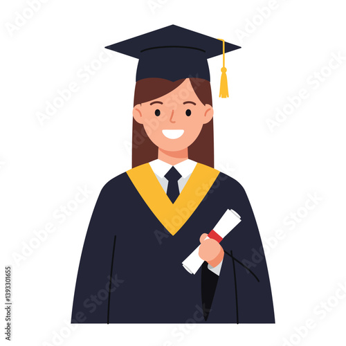Graduate student wearing cap and gown in flat style vector art