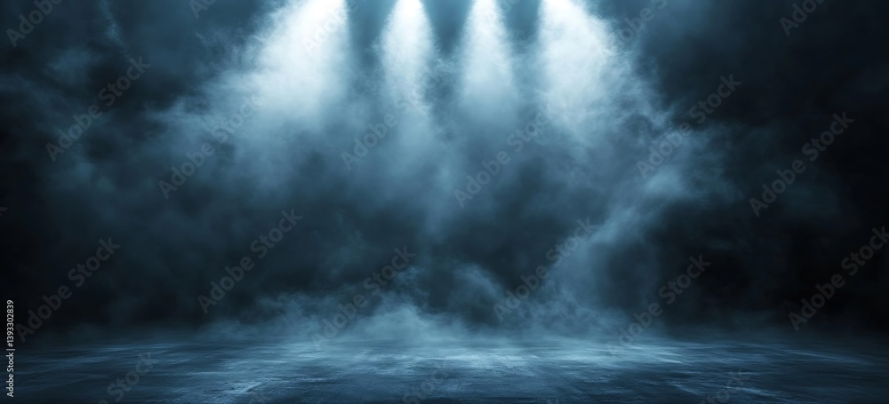 Obraz premium Dramatic Stage Lighting with Smoke Effects Spotlight on Empty Dark Concrete Floor : Generative AI
