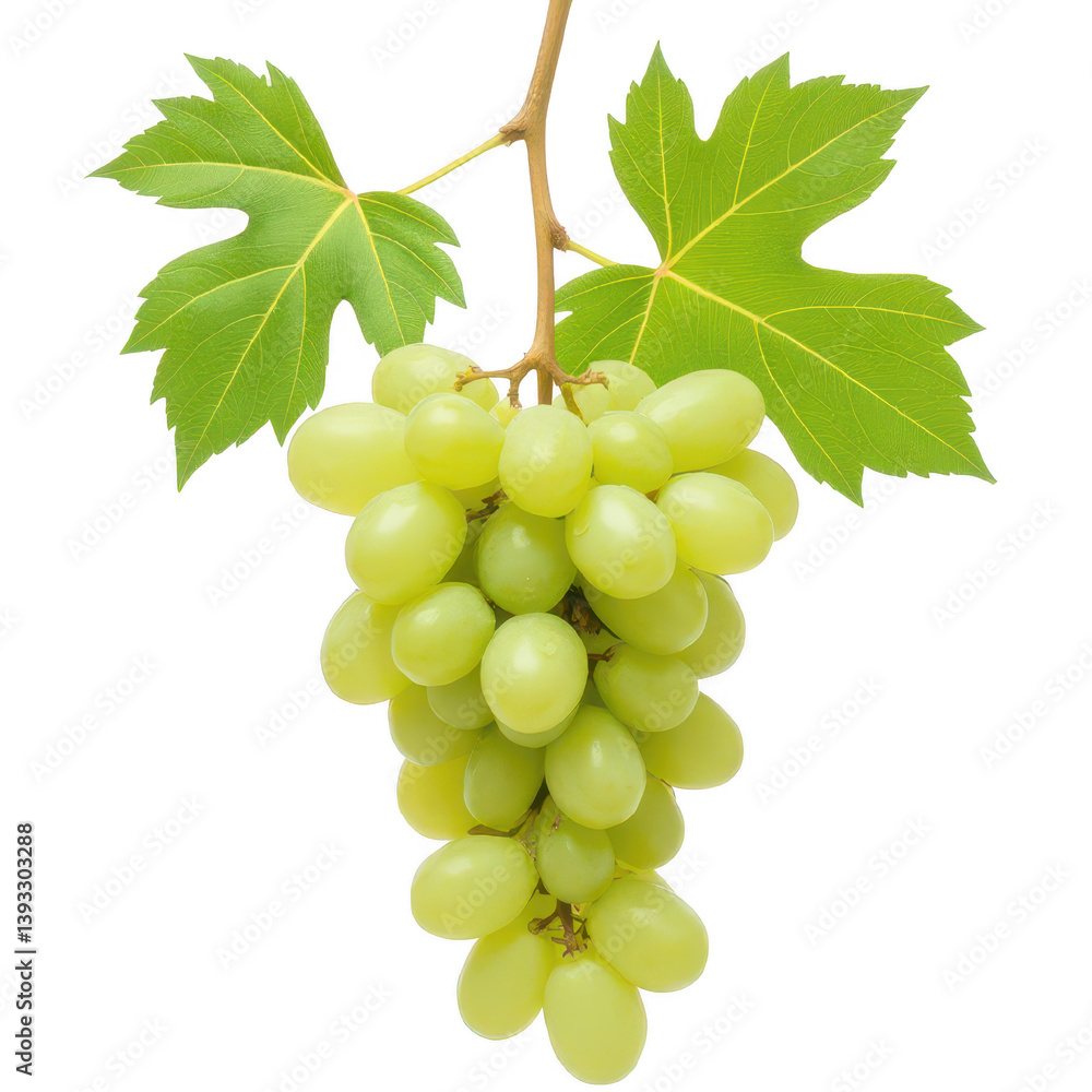 Fresh Green Grapes on the Vine with Leaves Fresh Green Grapes on the Vine with Leaves