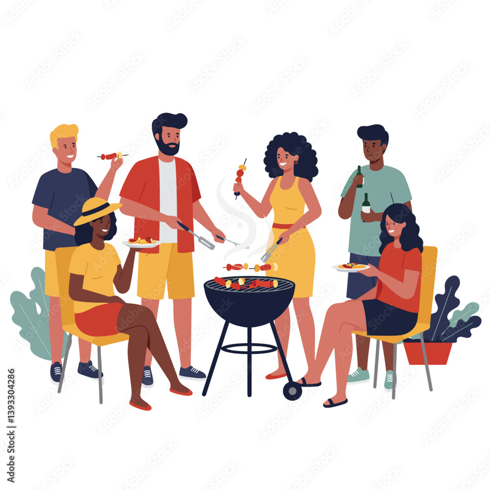 custom made wallpaper toronto digitalGroup of friends enjoying a barbecue in a flat vector illustration