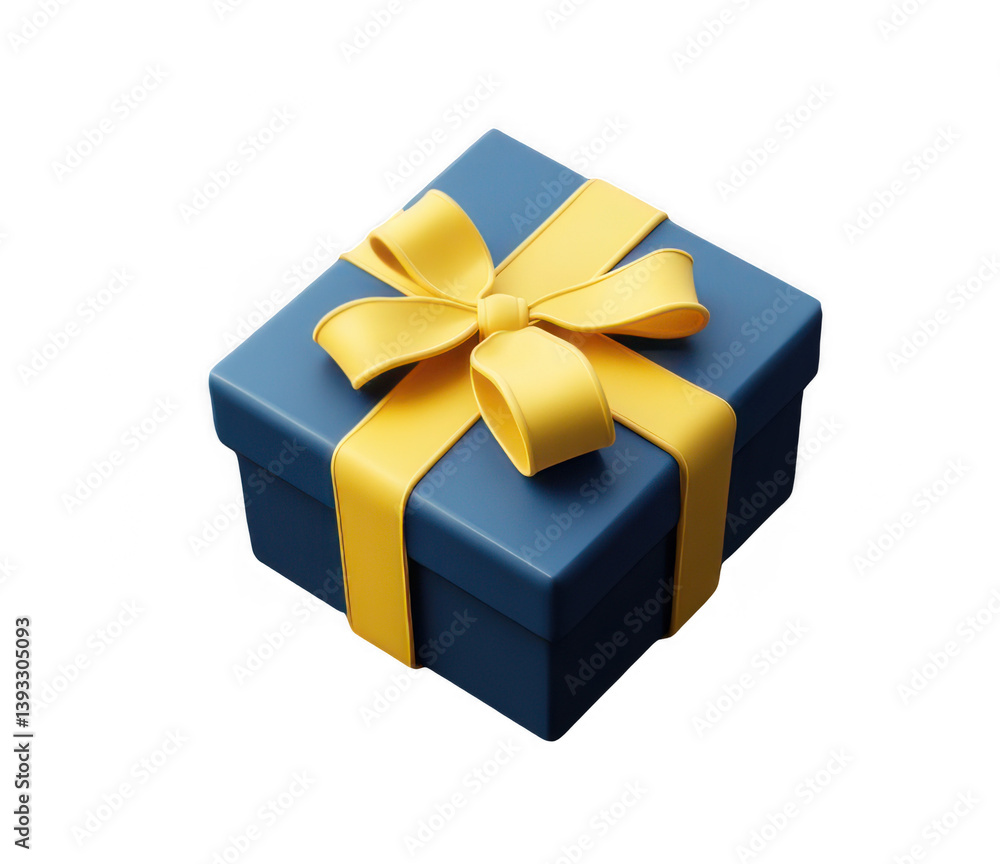Obraz premium 3D cartoon gift box with blue color and yellow ribbon