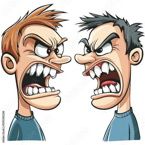 Angry Cartoon Men Arguing Face to Face – Vector Illustration
