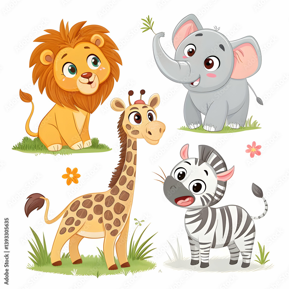 Naklejka premium Set of simple cute animals cartoon character