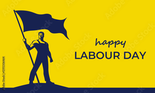 Happy Labour Day Poster with Worker Silhouette Holding Flag