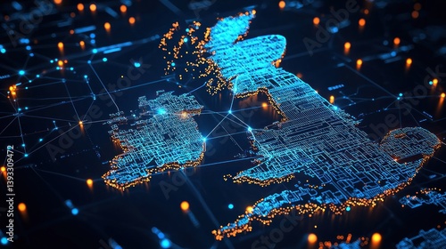 Fototapeta Naklejka Na Ścianę i Meble -  Digital Network Map of the United Kingdom