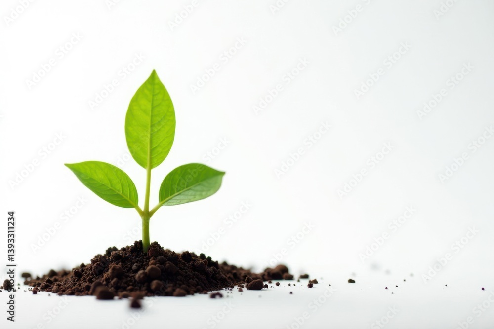 Small tree seedling, vibrant green foliage, pure white background, nature, leaves Small tree seedling, vibrant green foliage, pure white background, nature, leaves