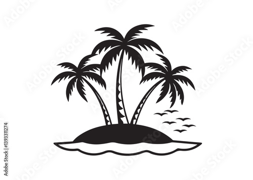Tropical island Silhouette Vector