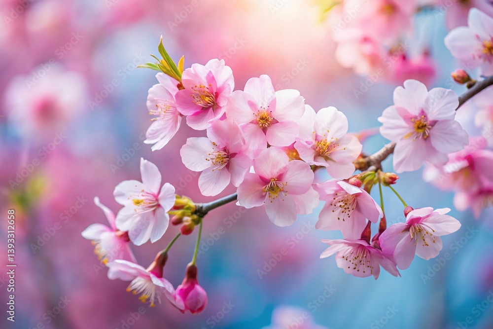 Obraz premium Delicate Pink Cherry Blossom Bloom Against a Soft Blurred Background A Minimalist Aesthetic for Spring