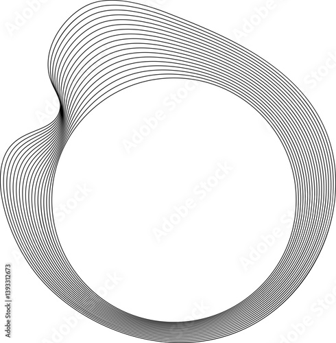 Shape with circular center and border created by organically flowing layered contours forming smooth bends.