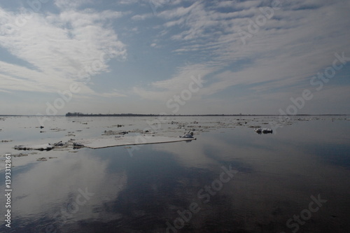 
ice drift on the river in spring in sunny weather
