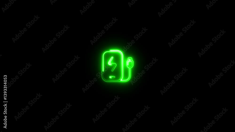 Power bank icon graphic on background, power bank with different charge cable line icon , Electric car and electrical cable plug charging icon isolated on black background. Power bank icon graphic on background, power bank with different charge cable line icon , Electric car and electrical cable plug charging icon isolated on black background.