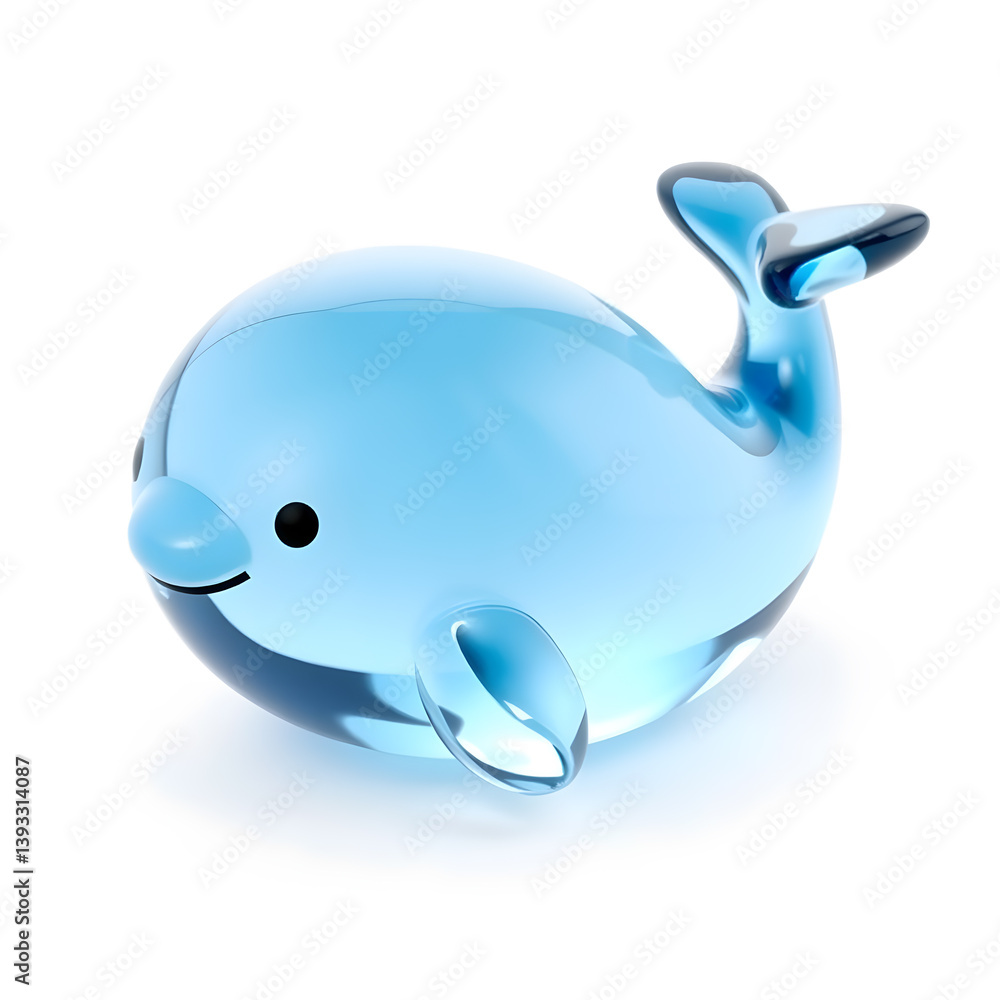 Whale – A 3D adorable glass whale figurine, rounded smooth body, glossy and transparent with blue tint, tiny smiling face, white background, icon illustration. Generative AI Whale – A 3D adorable glass whale figurine, rounded smooth body, glossy and transparent with blue tint, tiny smiling face, white background, icon illustration. Generative AI