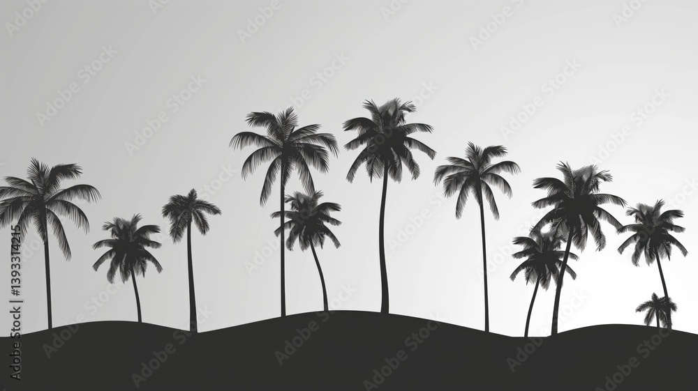 Obraz premium Silhouetted palm trees against a light background at sunset
