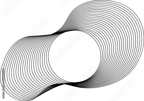 Circular void enclosed by smooth and naturally curved contour lines that form flowing layered compositions with varied motion.