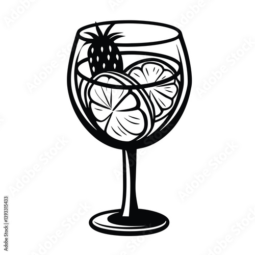 Wallpaper Mural Simple Black Outline of Wine Glass with Pineapple and Citrus Fruit Slices Torontodigital.ca