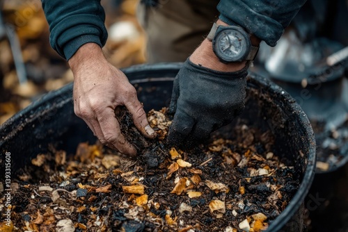 Wallpaper Mural Hands mixing compost in a large container Torontodigital.ca