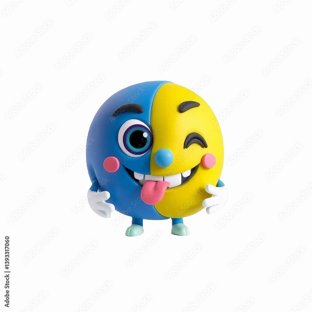 Digital illustration, cartoon character design, playful mascot, vibrant color palette, capsule-shaped character, anthropomorphic pill, single eye character, blue and yellow theme, whimsical creature a Digital illustration, cartoon character design, playful mascot, vibrant color palette, capsule-shaped character, anthropomorphic pill, single eye character, blue and yellow theme, whimsical creature a