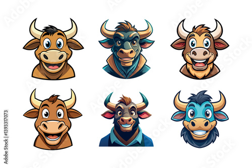 A digital vector illustration of Bull, cow, Angus, buffalo, cattle Head logo, silhouette vector set icon symbol design for the company.