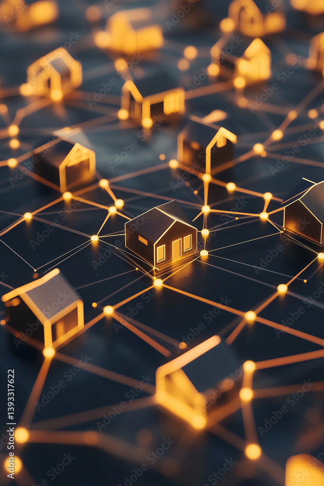 Obraz premium Digital network of interconnected houses 