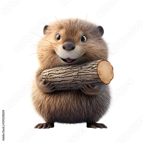 A Fluffy 3D Cartoon Beaver Isolated on Transparent Background