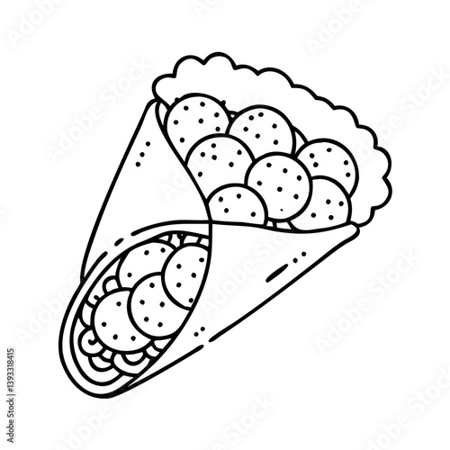 falafel wrap icon, falafel wrap line art - simple line art of falafel wrap, perfect for falafel wrap logos and icons
