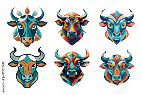 A digital vector illustration of Bull, cow, Angus, buffalo, cattle Head logo, silhouette vector set icon symbol design for the company.