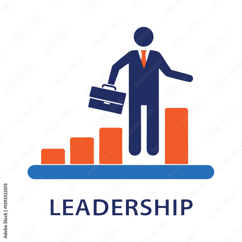 Businessman on Growth Chart, Holding Briefcase, Wearing Tie and Suit, Icon Symbol Businessman on Growth Chart, Holding Briefcase, Wearing Tie and Suit, Icon Symbol