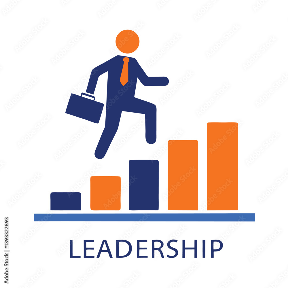 Ascending Graph Silhouette of Person with Briefcase Climbing Blue and Orange Bars Ascending Graph Silhouette of Person with Briefcase Climbing Blue and Orange Bars