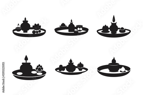 puja thali offering plate vector art silhouette