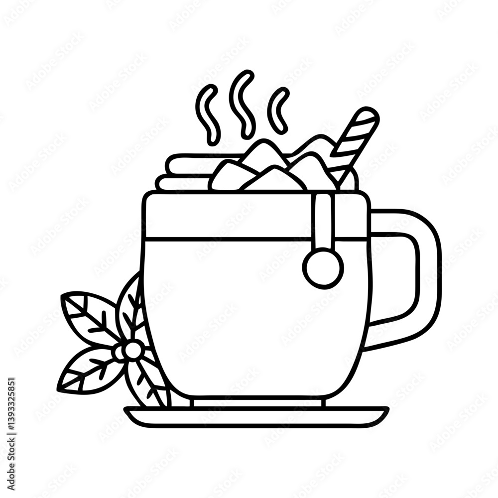 Obraz premium peppermint hot chocolate icon, peppermint hot chocolate line art - simple line art of peppermint hot chocolate, perfect for peppermint hot chocolate logos and icons