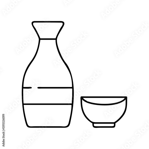 sake bottle and cup icon, sake bottle and cup line art - simple line art of sake bottle and cup, perfect for sake bottle and cup logos and icons