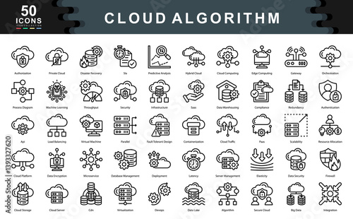 Cloud Algorithm icon collection set. Simple line vector illustration.