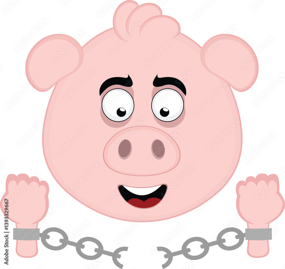 vector illustration emoji character face pig cartoon, breaking chains in freedom and enmancipation vector illustration emoji character face pig cartoon, breaking chains in freedom and enmancipation