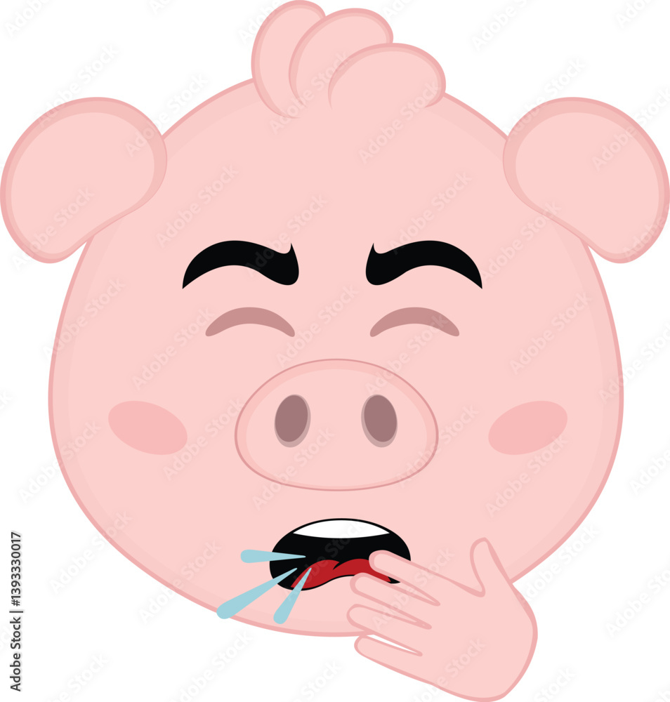 vector illustration emoji character face pig cartoon, coughing with your hand in your mouth vector illustration emoji character face pig cartoon, coughing with your hand in your mouth
