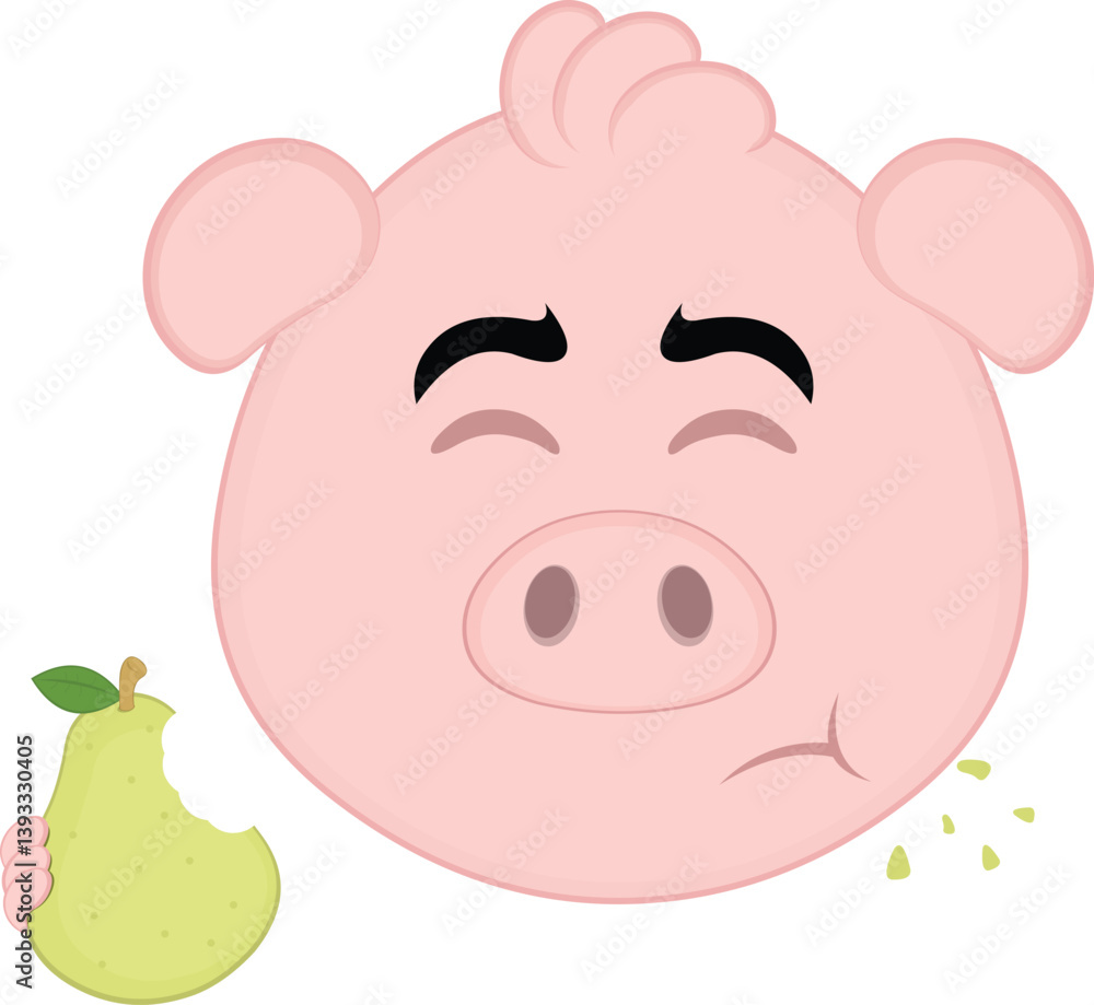 vector illustration emoji character face pig cartoon, eating pear fruit vector illustration emoji character face pig cartoon, eating pear fruit