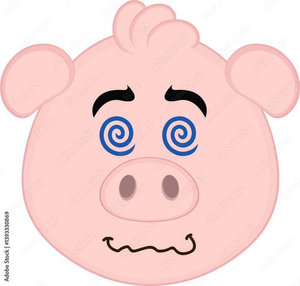 vector illustration emoji character face pig cartoon, hypnotized or drugged with spiral shaped eyes vector illustration emoji character face pig cartoon, hypnotized or drugged with spiral shaped eyes