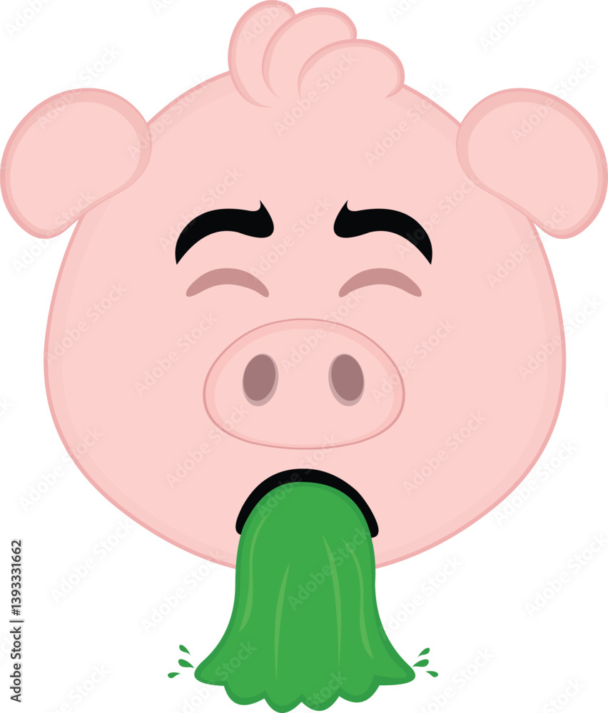 Fototapeta premium vector illustration emoji character face pig cartoon, intoxicated and throwing vomiting