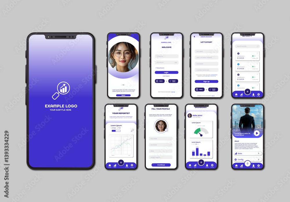 Blue Modern Mobile App SaaS Dashboard Interface Ui Kit Stock Template ...