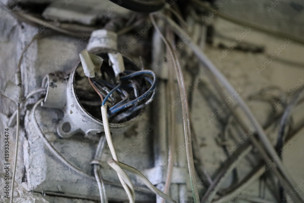 A close-up view of a bunch of wires on a wall, often used in technical or educational contexts.