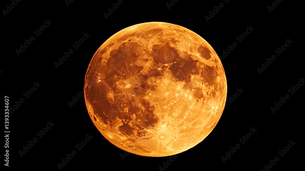 Obraz premium The detailed image shows the beautiful glowing orange full moon