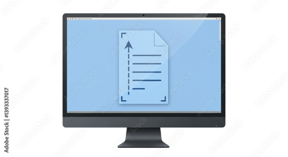 Isolated Computer Monitor Displaying Uploading File Icon, Representing Data Transfer Isolated Computer Monitor Displaying Uploading File Icon, Representing Data Transfer