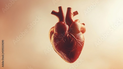 Anatomical Heart Model in Warm Tones: A Detailed Depiction of Cardiovascular Anatomy for Medical Visualization