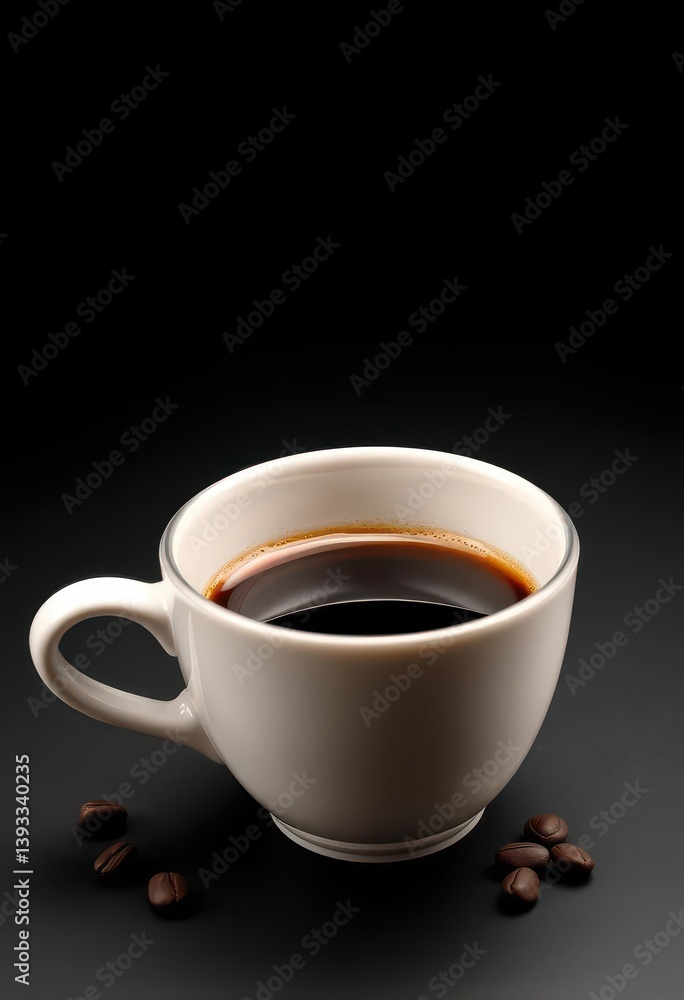 A single cup of coffee, dark roast, isolated on black background , drink photography, close up A single cup of coffee, dark roast, isolated on black background , drink photography, close up