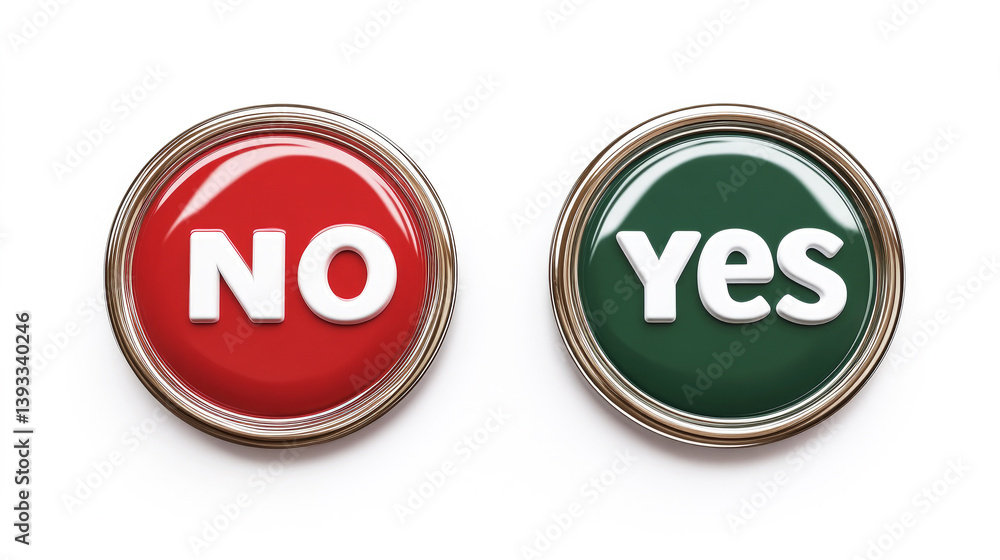 Red and green round buttons with white text Red and green round buttons with white text