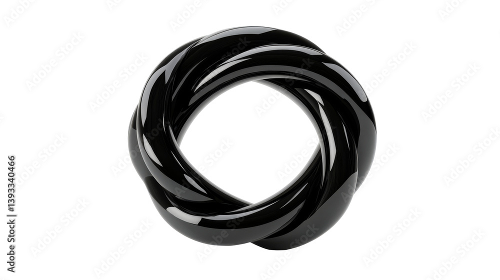 Glossy black torus knot with reflective surface, cut out transparent Glossy black torus knot with reflective surface, cut out transparent