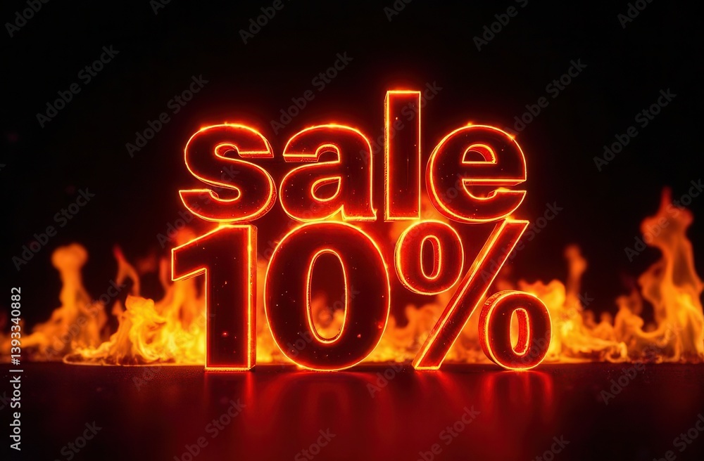 Bright flames flicker behind bold text offering a great deal of 10 percent off. The fiery backdrop creates an exciting atmosphere attracting attention to this limited-time sale. Bright flames flicker behind bold text offering a great deal of 10 percent off. The fiery backdrop creates an exciting atmosphere attracting attention to this limited-time sale.