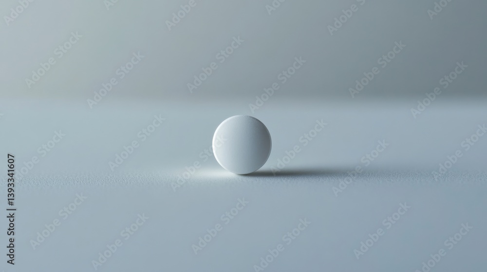 Minimalist Single White Pill on Smooth Surface in Soft, Neutral Lighting for Medical or Pharmaceutical Use Minimalist Single White Pill on Smooth Surface in Soft, Neutral Lighting for Medical or Pharmaceutical Use