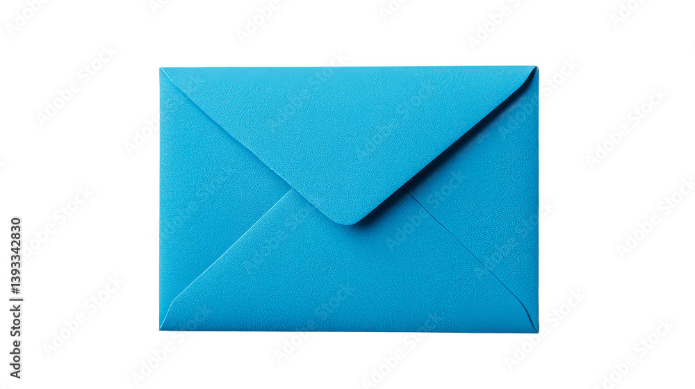 Sky-blue paper envelope with textured surface, cut out transparent Sky-blue paper envelope with textured surface, cut out transparent