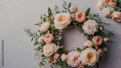 Wallpaper Mural Floral wreath with soft pink flowers for decoration. Torontodigital.ca