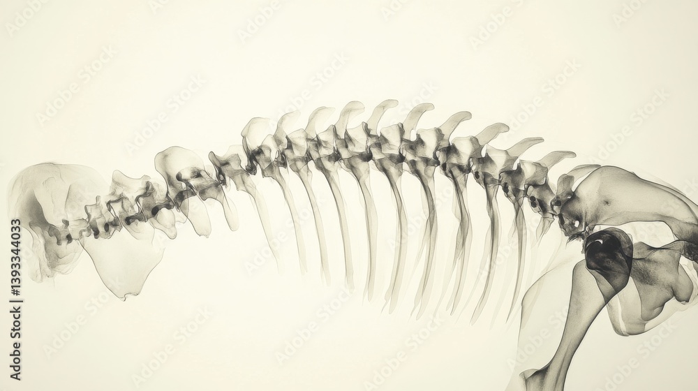 Obraz premium Ethereal monochromatic x-ray of animal skeleton, capturing detail and organic bone structure, conveying anatomical beauty and skel